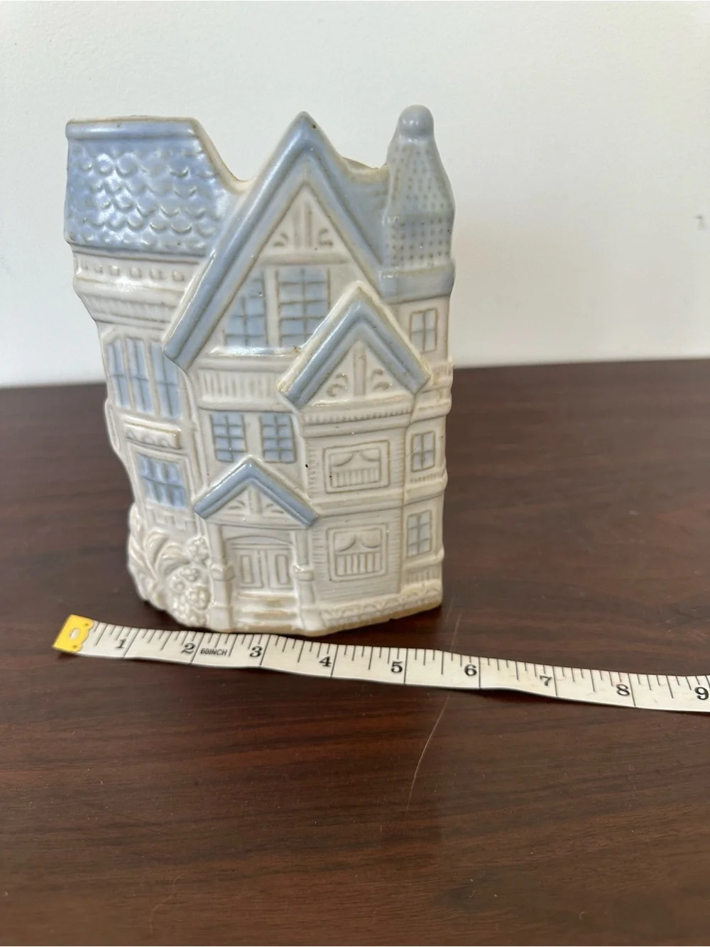 Ceramic Vintage San Francisco House Figurine in Cream and Light Blue